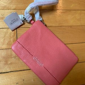 Leather Coach Wristlet - Salmon Pink